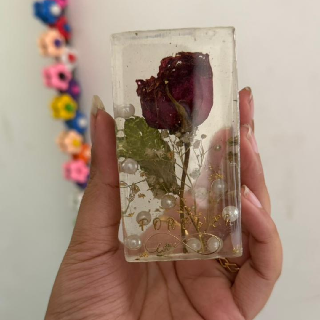 Preserved Rose in Resin Block